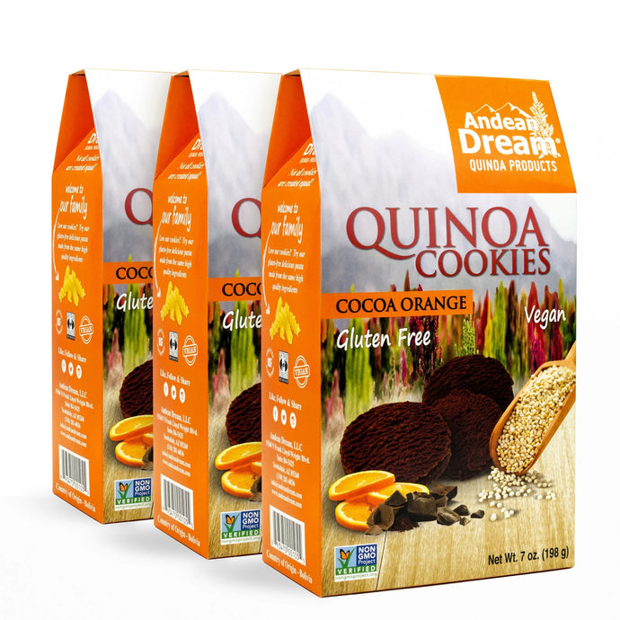 Andean Dream Cocoa-Orange Quinoa Cookies | Allergen-Friendly, Gluten Free, Vegan, Non-GMO, Fair Trade Certified | 1 case = 3 boxes