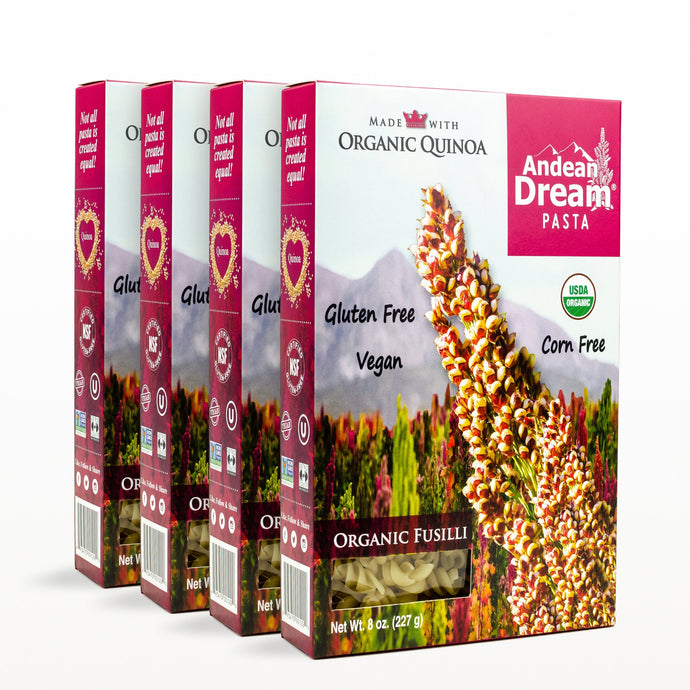 Andean Dream Quinoa Pasta (Fusilli) | Allergen-Friendly, Gluten Free, Vegan, Non-GMO, Organic, Kosher | 1 case = 4 boxes