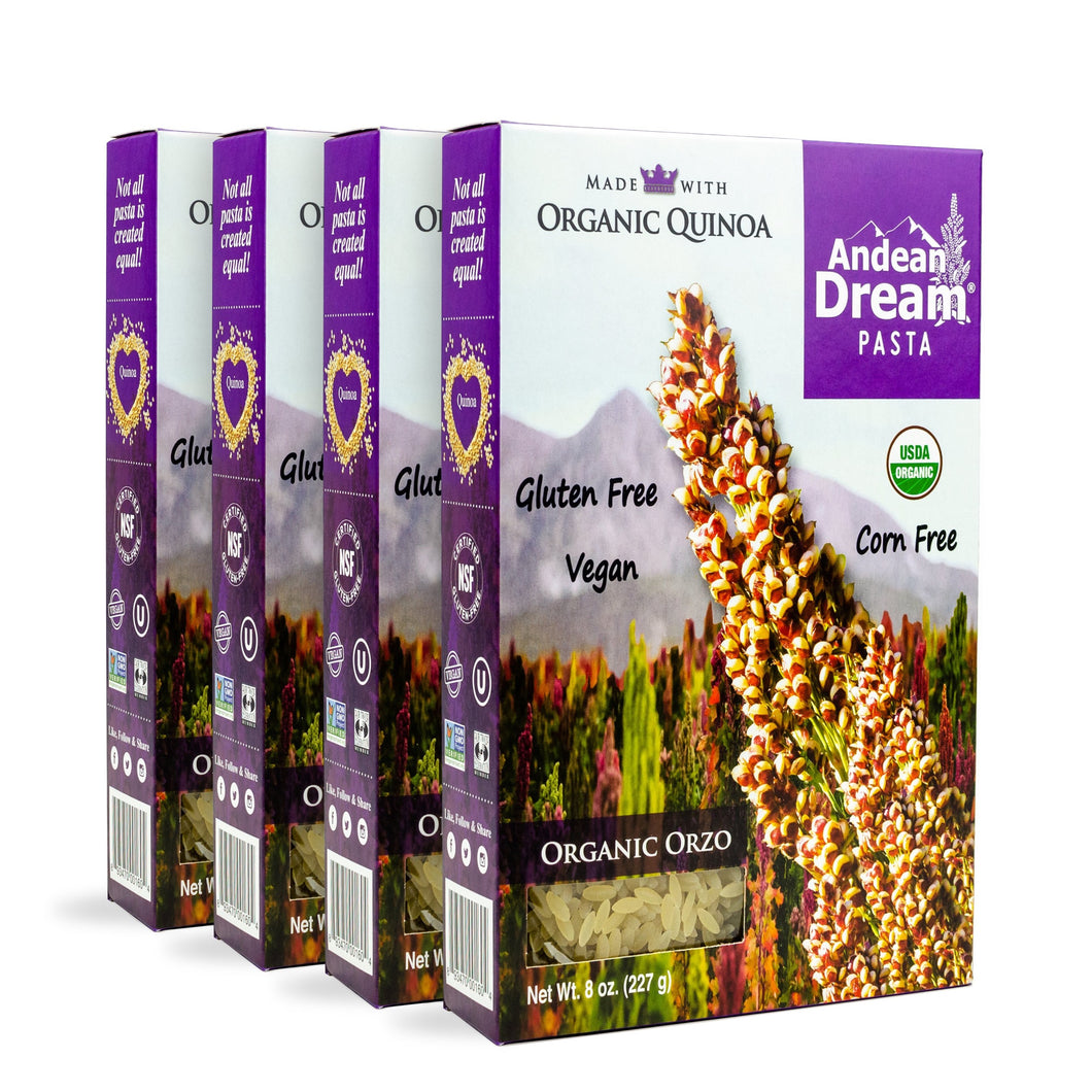 Andean Dream Quinoa Pasta (Orzo) | Allergen-Friendly, Gluten Free, Vegan, Non-GMO, Organic, Kosher | 1 case = 4 boxes
