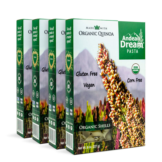 Andean Dream Quinoa Pasta (Shells) | Allergen-Friendly, Gluten Free, Vegan, Non-GMO, Organic, Kosher | 1 case = 4 boxes